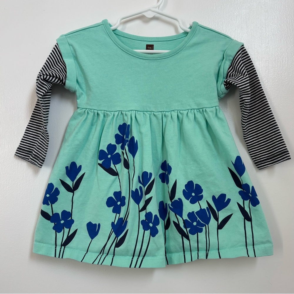 Tea Collection Long-Sleeve Floral Stripe Dress Baby Girl Size 12-18 Months